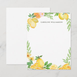 Personlig för vattenfärgsblad, Lemon Blommigt Sta Anteckningskort