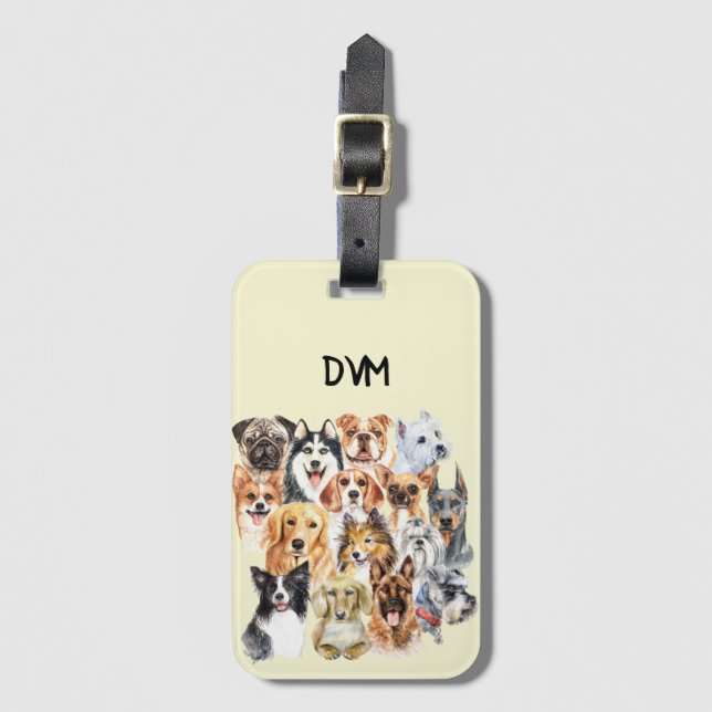 Personlig för vattenfärgsfärgning Hundraser Collag Bagagebricka (Framsida vertikal)