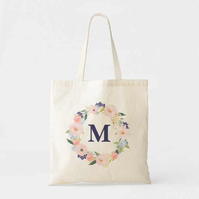 Personlig för vattenfärgsfilter Blommigt Monogram  Tygkasse (Framsidan)