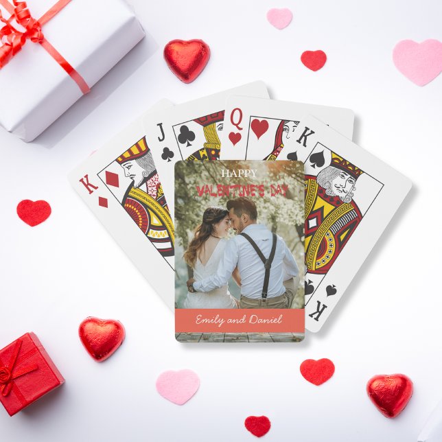 Personlig för vattenfärgsfoto Alla hjärtans dag Casinokort (Modern Photo Red Valentine's Day personalized Poker Cards)