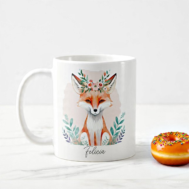 Personlig för vattenfärgsfox för blommigt kaffemugg (Skapare uppladdad)