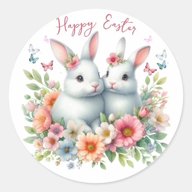 Personlig för vattenfärgsPåskhare Runt Klistermärke (Framsida)