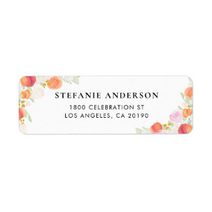 Personlig för vattenfärgspersikor och blommor returadress etikett