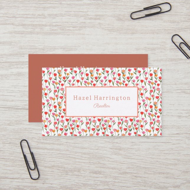 Personlig för vattenfärgsTulips, Affärskort Visitkort (Fram/Back In Situ)
