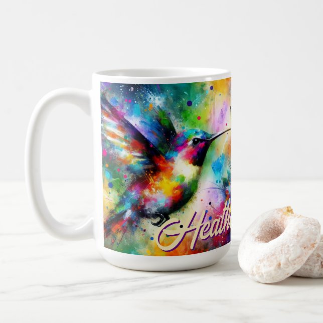 Personlig för vimmelfärgad hummingbird-fågel kaffemugg (Med munk)