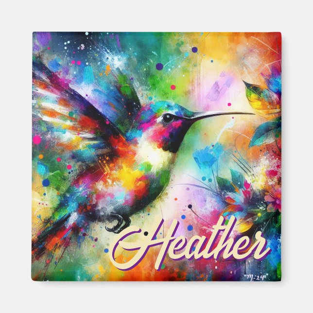 Personlig för vimmelfärgad hummingbird-fågel magnet (Framsidan)
