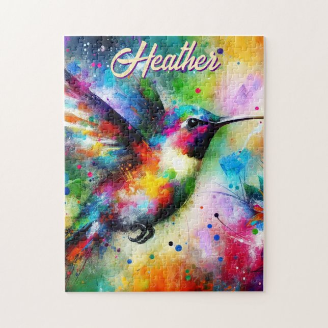 Personlig för vimmelfärgad hummingbird-fågel pussel (Vertikal)