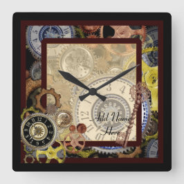Personlig för Vintage av Steampunk Gears Cogs Fyrkantig Klocka
