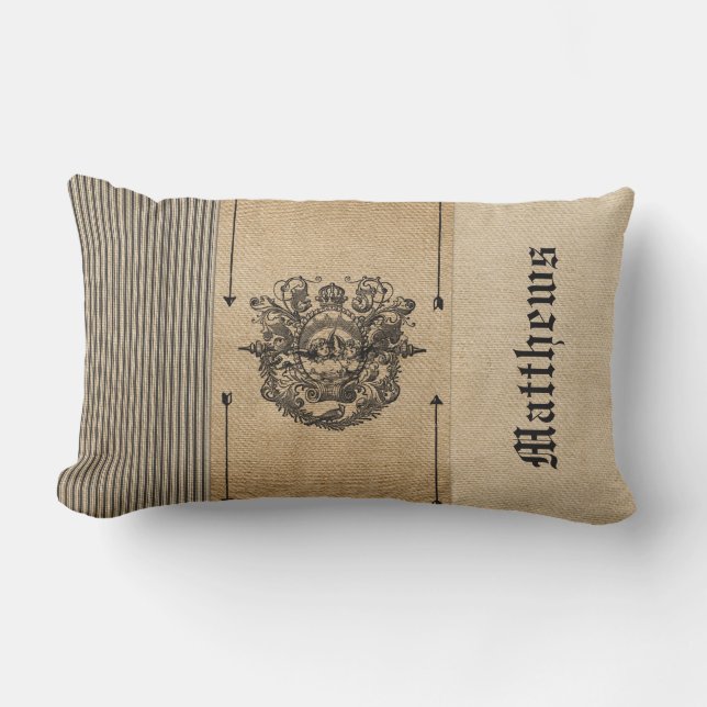 Personlig för vintageBurlapsnyggt Lumbarkudde (Framsida)