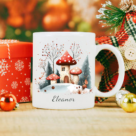 Personlig för vinterskog för Cute Watercolor Winte Kaffemugg