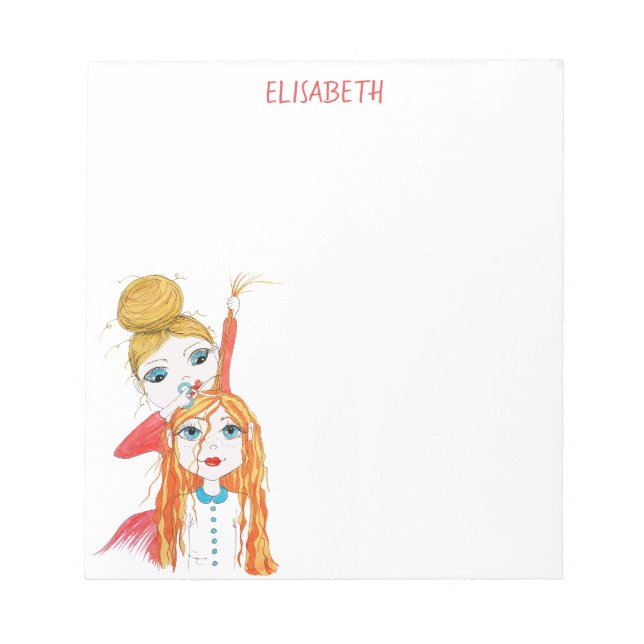 Personlig för vit  i cute Haircut Whimsical Illust Anteckningsblock (Framsida)