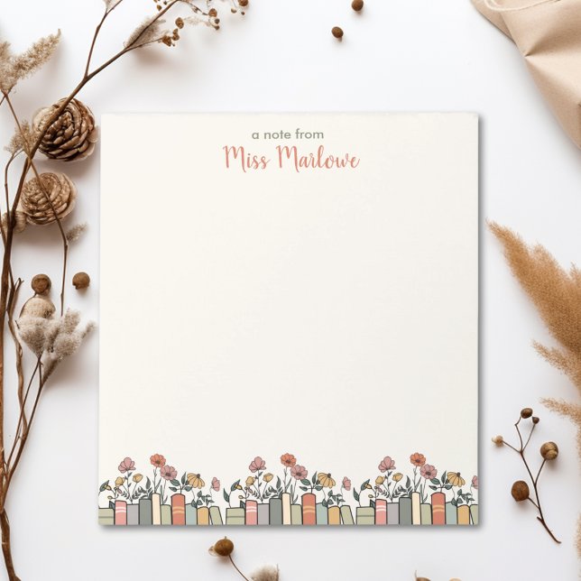 Personlig för Wildblomme Bok Gräns Lärare Anteckningsblock (This Wildflower Book Border Personalized Teacher Appreciation Notepad makes a great teacher gift.)