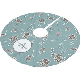 Personlig för Winter Pinecones Family Monogram Julgransmatta Borstad Polyester