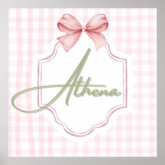 Personlig förberedda Athena Baby Girl Nursery Bow& Poster (Framsidan)