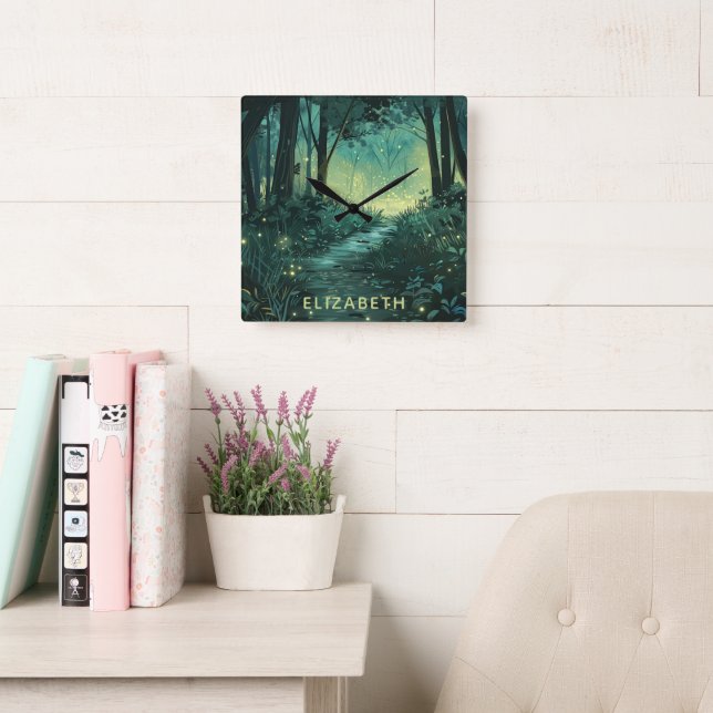 Personlig Forest Scene Fyrkantig Klocka (Läsesal)