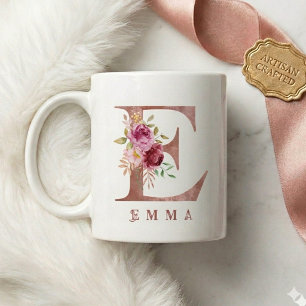 Personlig Förgylld Blommig Bokstav E Monogram Kaffemugg