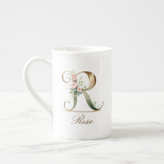 Personlig förgylld blomsterinitial R Benporslin Mugg
