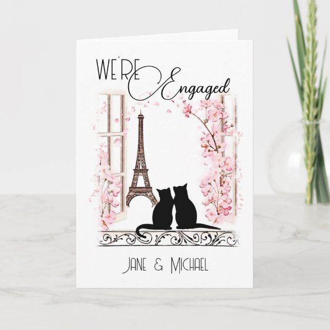 Personlig Förlovning Card med Cute Paris Cats Kort (Framsida)