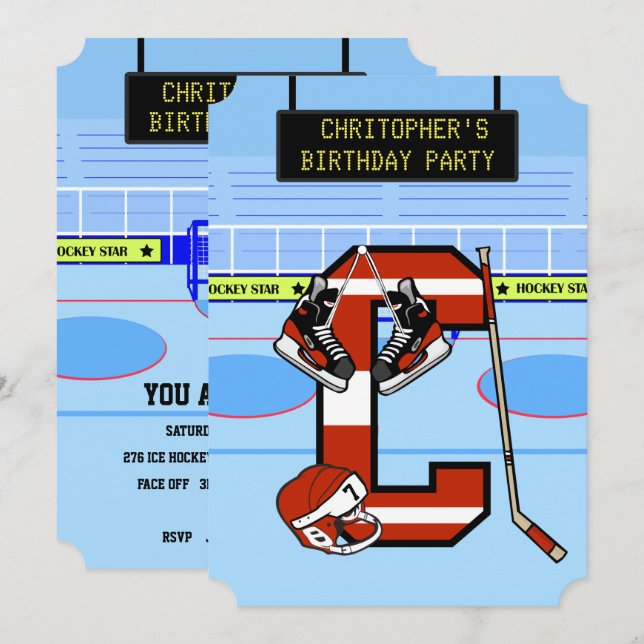 Personlig Första brev C ishockey Inbjudningar (Fram/baksida)