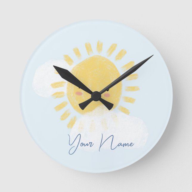 Personlig Första födelsedag Babykläder Solsken Rund Klocka (Framsida)