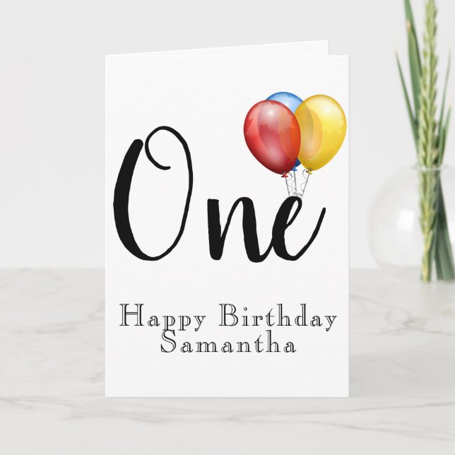 Personlig första födelsedag med ballong kort (Framsida)