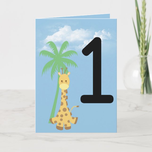 Personlig Första Födelsedags Giraff Födelsedagskor Kort (Framsida)
