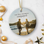 Personlig Första jul - ett par foto Julgransprydnad Keramik<br><div class="desc">Fira din första jul som ett förlovat par med den här personligen keramiska prydnadsföremål, med ditt favoritfoto. Den här unika nyckelsakén är perfekten för att hedra minnet av ditt speciella ögonblick och ge helgdag en meningsfull knuff framåt. Elegantens utformning, tillsammans med ditt personliga foto, gör den till ett minnesvärt tillägg...</div>