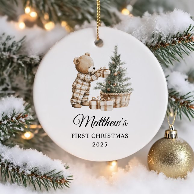 Personlig Första jul för Baby Bear Julgransprydnad Keramik (Skapare uppladdad)