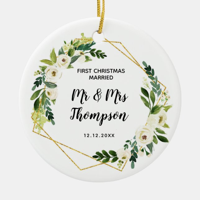 Personlig Första jul Gift som Mr & Mrs. Julgransprydnad Keramik (Framsidan)