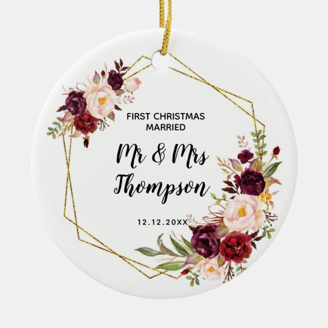 Personlig Första jul Gift som Mr & Mrs. Julgransprydnad Keramik (Framsidan)