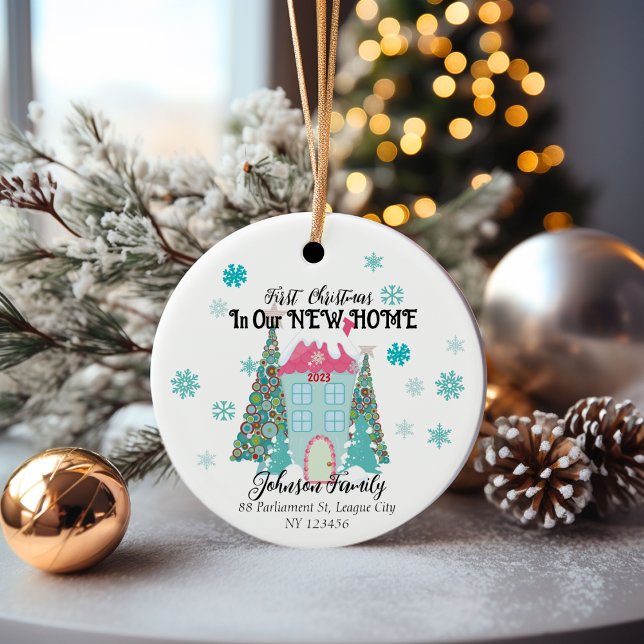 Personlig Första jul i ett nytt hem Julgransprydnad Keramik (First Christmas in a NEW HOME Ornament)