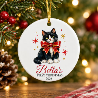 personlig första jul smoking katt julgransprydnad keramik