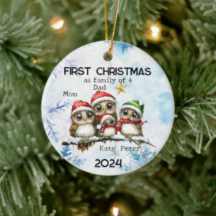 Personlig Första jul som en familj av fyra Julgransprydnad Keramik
