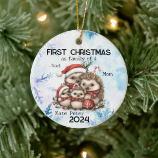 Personlig Första jul som en familj av fyra Julgransprydnad Keramik