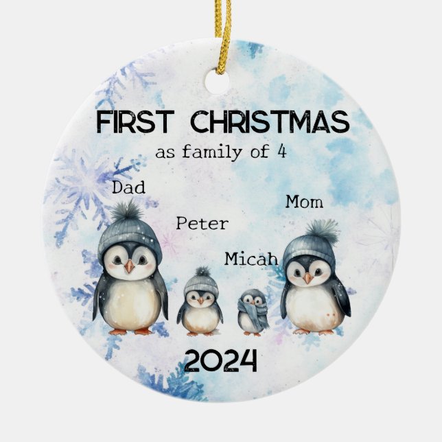 Personlig Första jul som en familj av fyra Julgransprydnad Keramik (Framsidan)