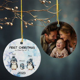 Personlig Första jul som en familj av tre Julgransprydnad Keramik