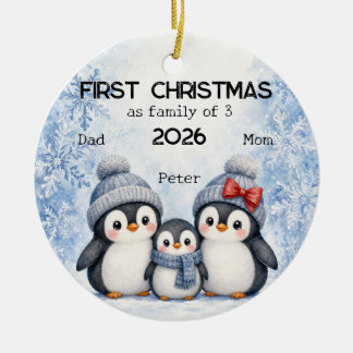 Personlig första jul som en familj på 3 julgransprydnad keramik