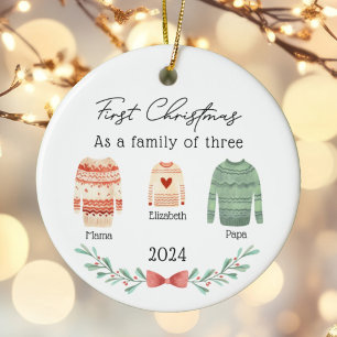 Personlig första jul som en familj på 3 julgransprydnad keramik