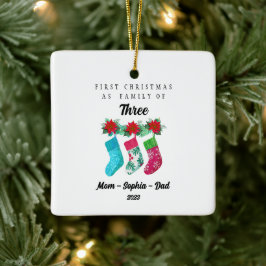 Personlig Första jul som familj tre Julgransprydnad Keramik