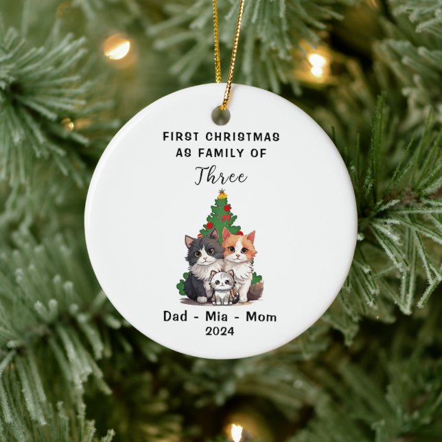 Personlig Första jul som familj tre Julgransprydnad Keramik (Träd)