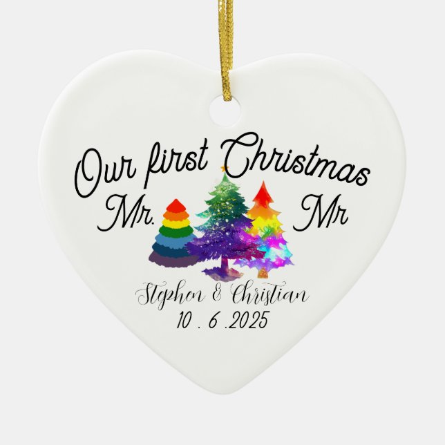Personlig första jul som fru & fru  julgransprydnad keramik (Framsidan)