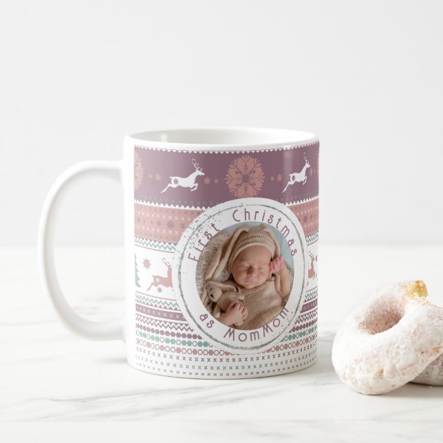 Personlig Första jul som mammaMamma Baby Photo Kaffemugg (Med munk)