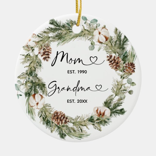 Personlig Första jul som mormor Gift Julgransprydnad Keramik (Framsidan)