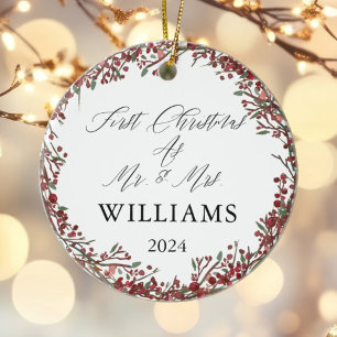 Personlig Första jul som Mr & Mrs Festive Julgransprydnad Keramik
