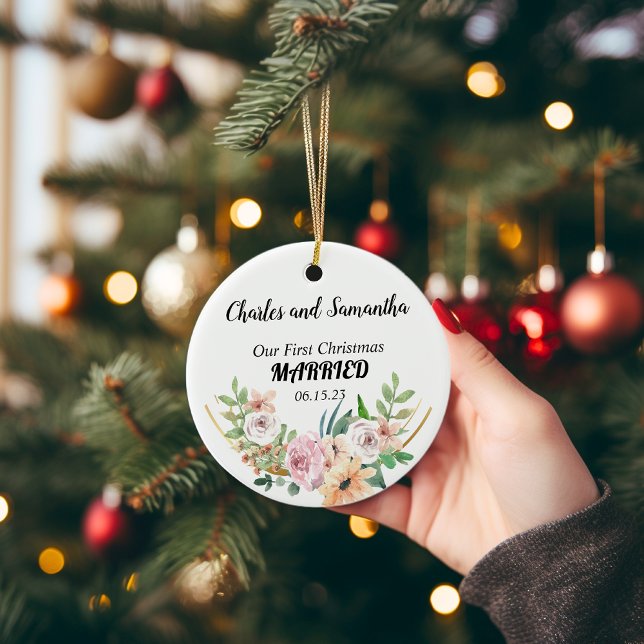 Personlig Första julen Gift prydnadsföremål Julgransprydnad Keramik (First Christmas Married Ornament)