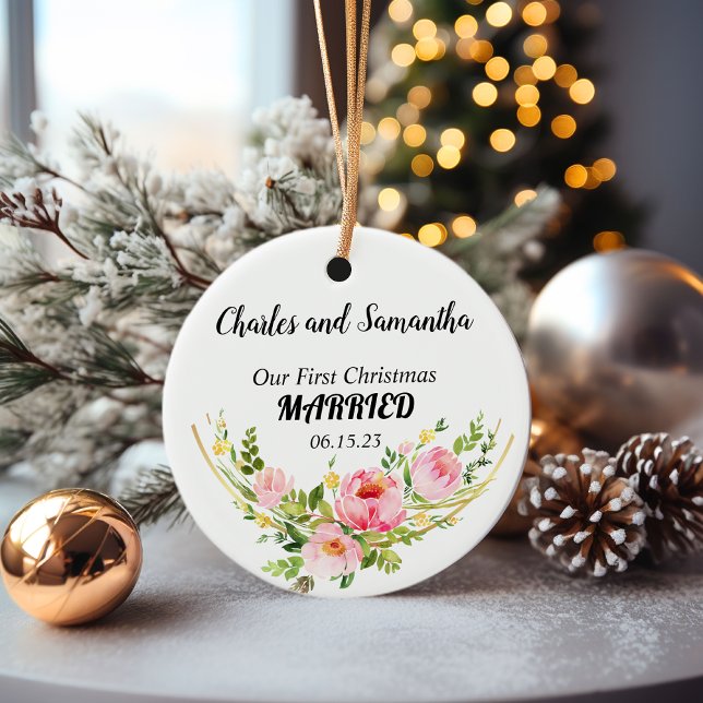 Personlig Första julen Gift prydnadsföremål Julgransprydnad Keramik (First Christmas Married Ornament)