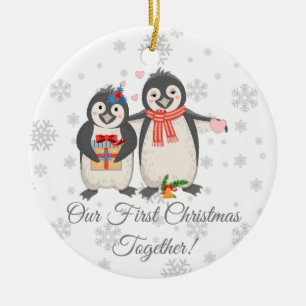 Personlig Första julen tillsammans Penguins Julgransprydnad Keramik