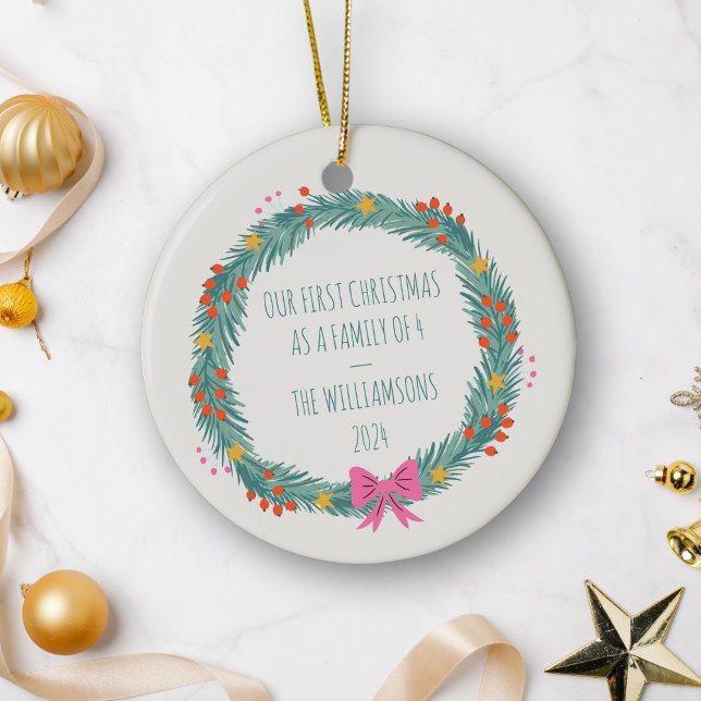 Personlig Första julfamiljen Namn-andedräkt Julgransprydnad Keramik (Skapare uppladdad)