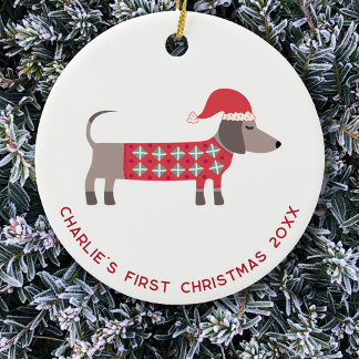 Personlig Första jultomten Dachshund Hund Julgransprydnad Keramik