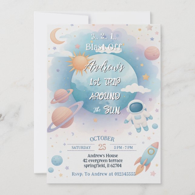 Personlig första Resa runt Sol-födelsedagen Inbjudningar (Framsida)